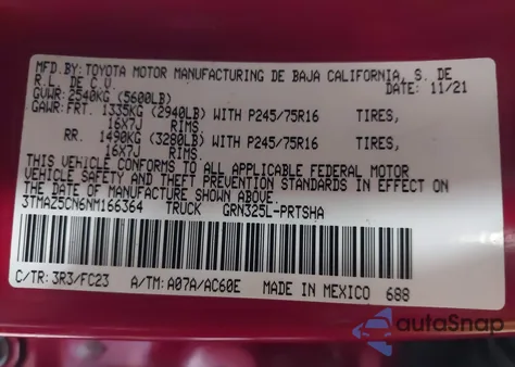 2022 Toyota Tacoma Sr5 V6 из США, поврежденный, VIN 3TMAZ5CN6NM166364